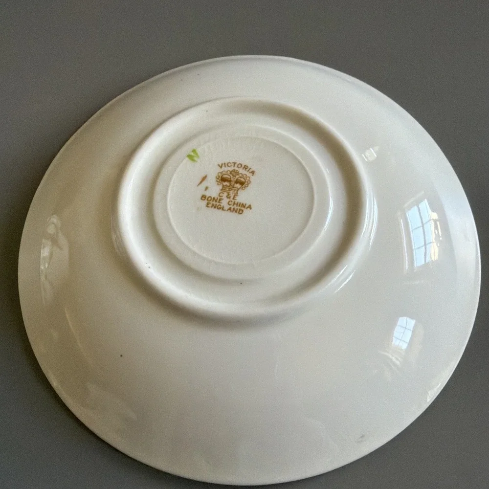 Vintage Victoria C&E English Bone China Teacup & Saucer Floral Hand Painted Gold